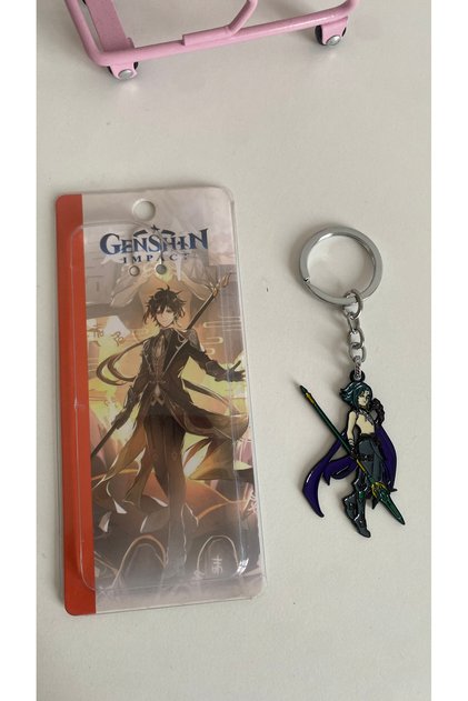 Anime Game and Cartoon Character Metal Figure Keychain, Genshin Impact Zhongli Hu Tao, Naruto Uzumaki Sasuke Uchiha, Batman, Bag and Key Ornament