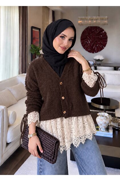 Long Lace Soft Women's Knitwear Cardigan