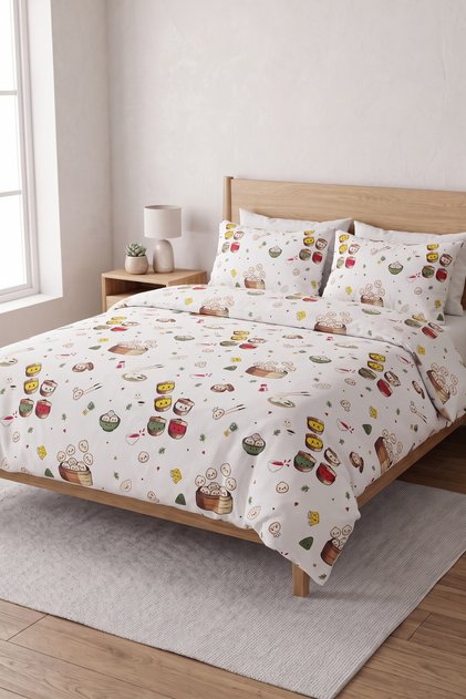 Chinese Dumpling Pattern Double Duvet Cover Set | 1 Piece 200 × 220 cm Duvet Cover | 2 Pieces 50X70 cm Pillowcases