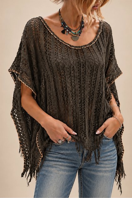 Bohem Style Loose Khaki Knitted Blouse