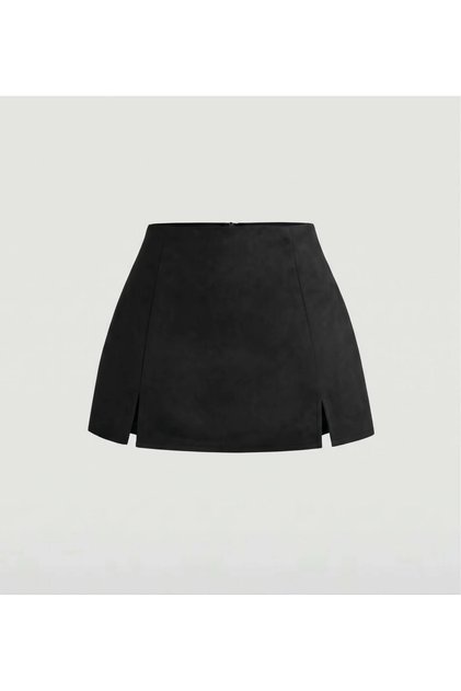 Slit Detailed Suede Shorts Skirt