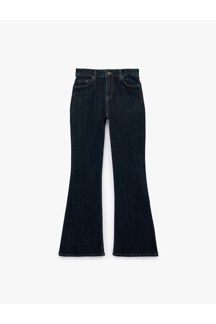 Cotton Slim Fit Buttoned Pocketed Spanish Flare Denim Trousers - Flare Jeans
