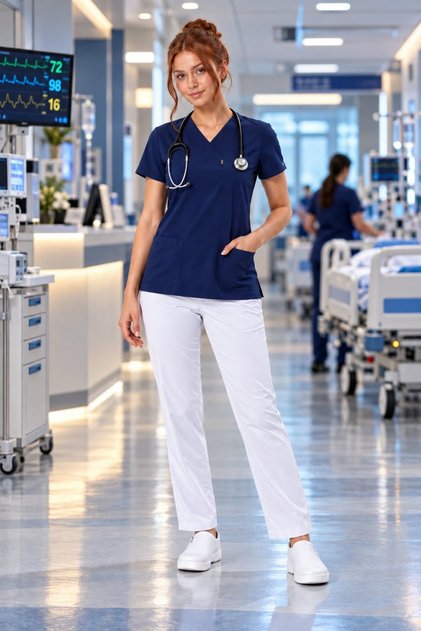 Tek Üst Unisex Patroid Blue Yeni Yönetmeliğe Uygun Yarasa Kol Hemşire ve Doktor Forması Üst Scrubs