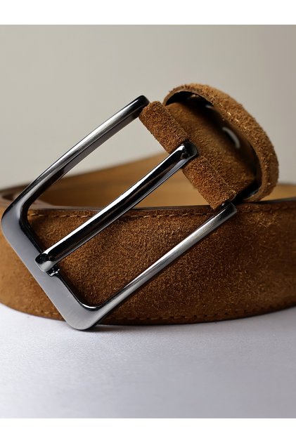 Genuine Suede Leather Men's Brown Belt 3.5 cm