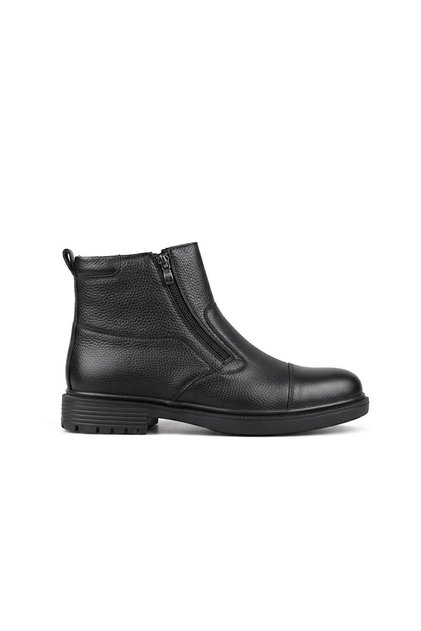 25932 Genuine Leather Black Zippered Fur Casual Men's Boots