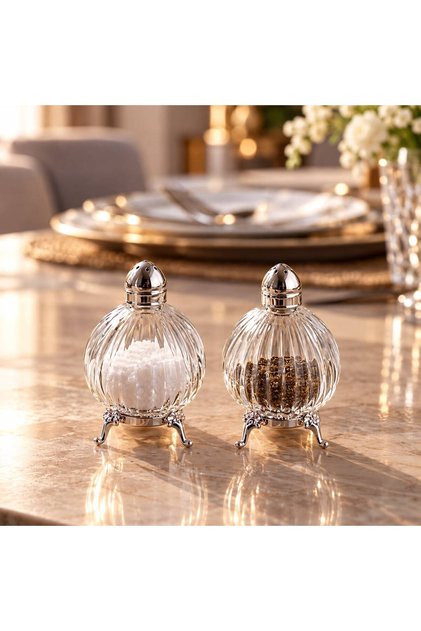 2-Piece Origami Model Silver Color Metal Leg Glass Salt Shaker Set