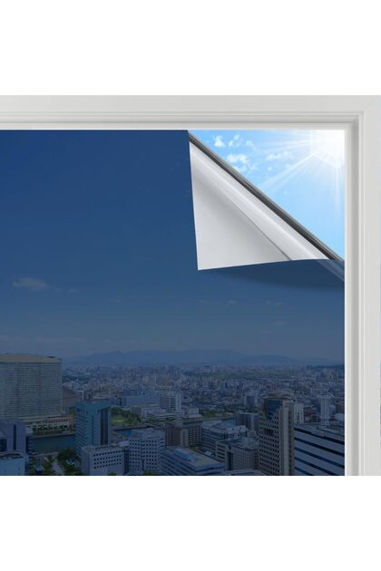 Folie de geam cu efect de oglindă unidirecțională, opacă, protecție solară UV și termică – Albastru-Argintiu 44.5x200cm