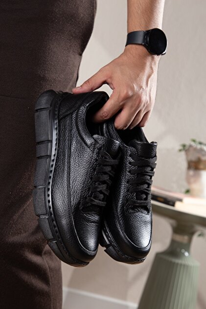 100% Genuine Leather, Thick Sole, Inner and Outer Genuine Leather, Water Resistant Casual Leather Men's Shoes