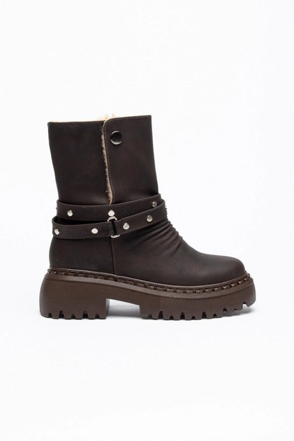 Women's Brown Fur-Lined Thick-Soled Foldable Boots