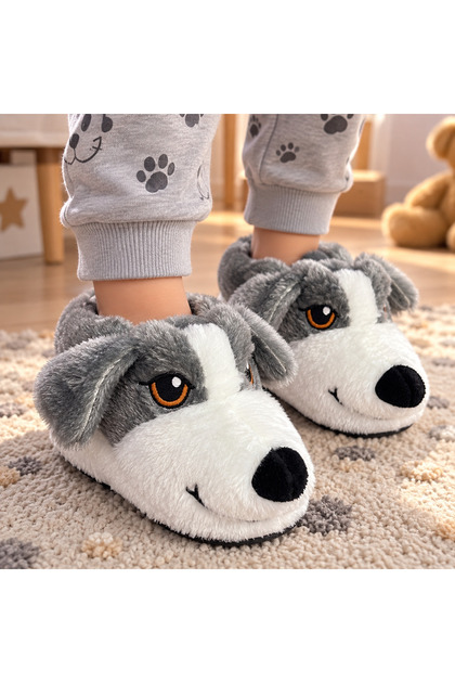 Sevimli Köpek Figürlü Çocuk Pandufu – Peluş Ev Terliği