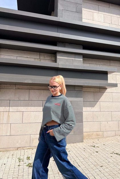 Cycling Collar Stripe and Print Detail Sweat