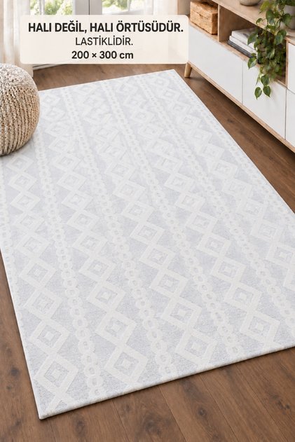 Modern Wellsoft Elastic Carpet Cover 6m2 (200 X 300cm), Geometric Patterned, Soft Textured Carpet Protective Cover