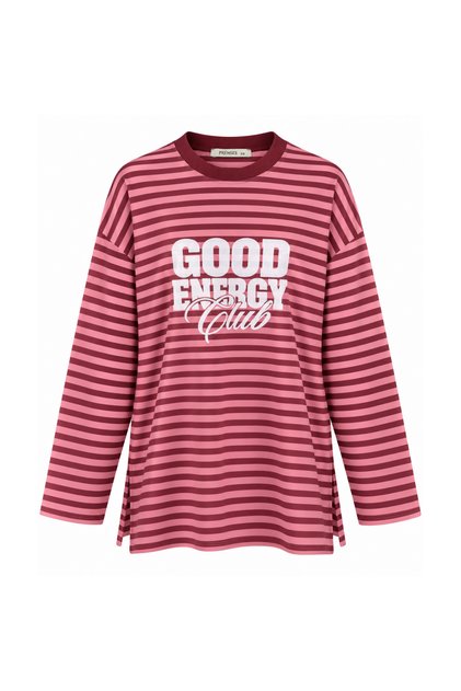 Women's Combed Cotton Fabric Letter Printed Crew Neck Striped Tunic 3260
