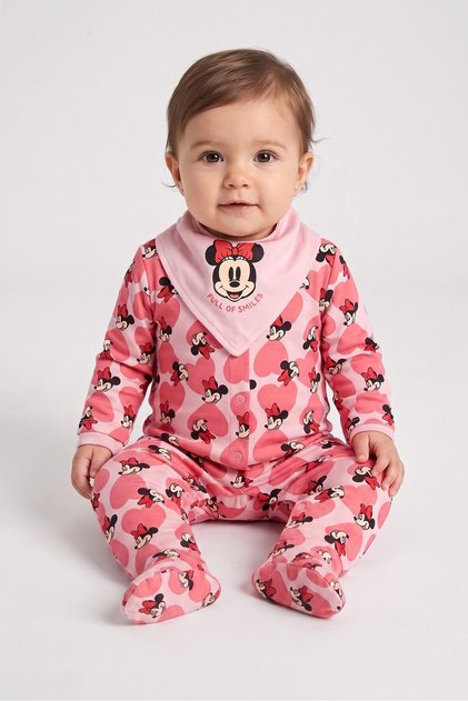 Toddlers Girl 3 Pcs Minnie Graphic Print Bodysuit And Bib, Multicolor