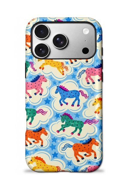 Compatible with iPhone 17 Pro Max - Colorful Horses, Double Layer Cover, Glossy Surface Protective Case
