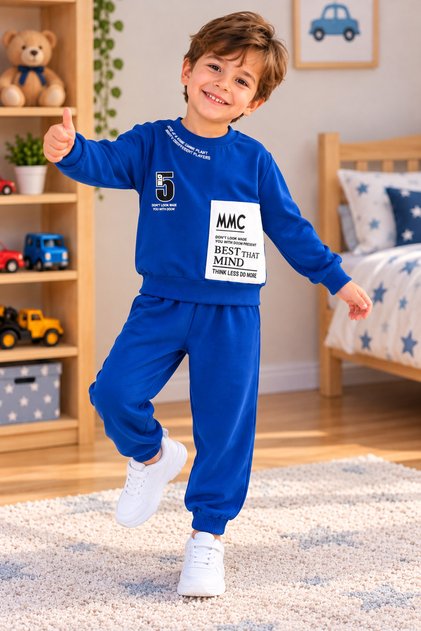 Boys' 2-Piece Tracksuit Set – Printed Sweatshirt and Sweatpants