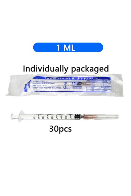 White-1ML-30pcs 10/30/50Pcs Disposable 1Ml/Cc Lab Syringe with 1" Needle,Livestock feeding and injec