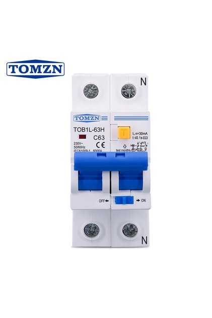 قاطع تيار تفاضلي 2P 63A TOMZN TOB1L-63H 2P 63A 230V تيار متردد 50 هرتز/60 هرتز مع حماية من التيار الزائد