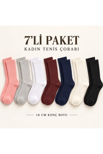 Kadın 7li pamuklu tenis çorabı