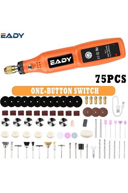أداة دوارة كهربائية متعددة الوظائف USB برتقالية 75P EADY، طقم حفر ونقش صغير، لاسلكي للأعمال اليدوية