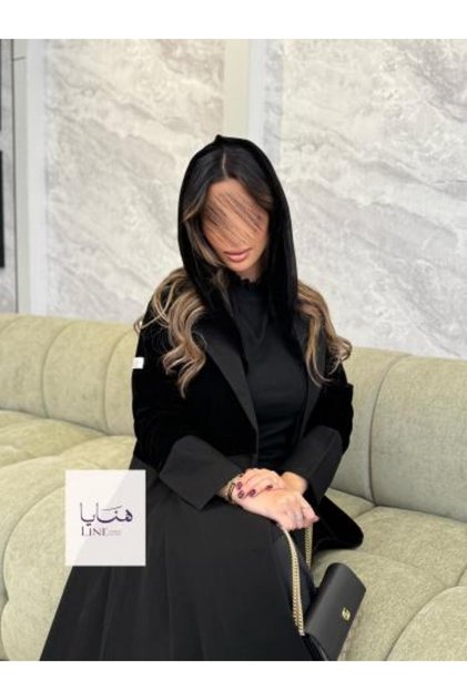 عباية ميلين كريب كتان مع مخمل كوري اسود