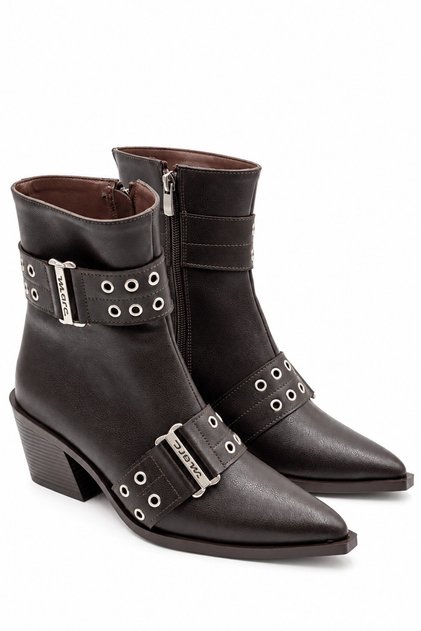 Marc Women's Brown Block Heeled Boots with Buckle Detail 6.5 cm Heel