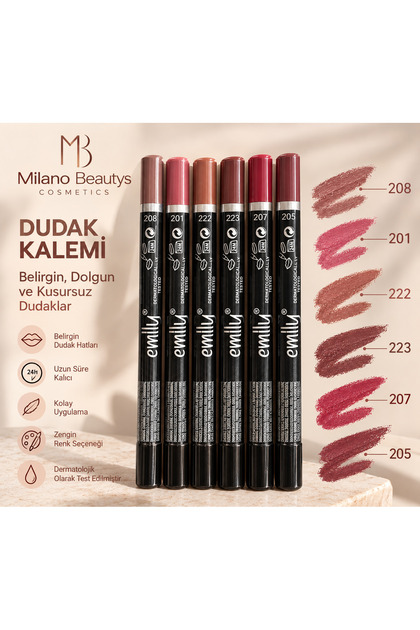 Emilly Dudak Kalemi – 6 Farklı Renk Seçeneği, Dudak Çerçeveleme ve Şekillendirme Kalemi