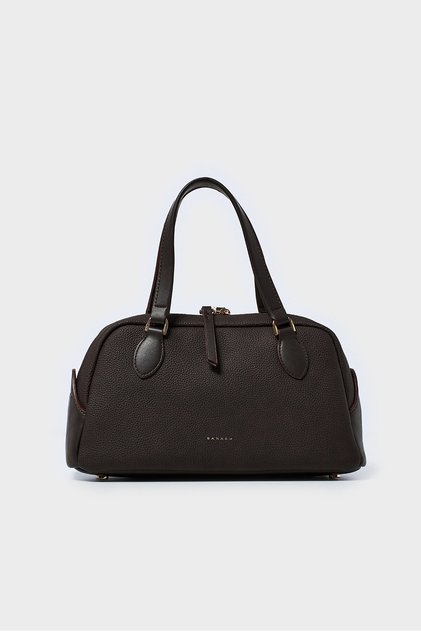 Cylinder-Shaped Hand and Shoulder Bag-Brown