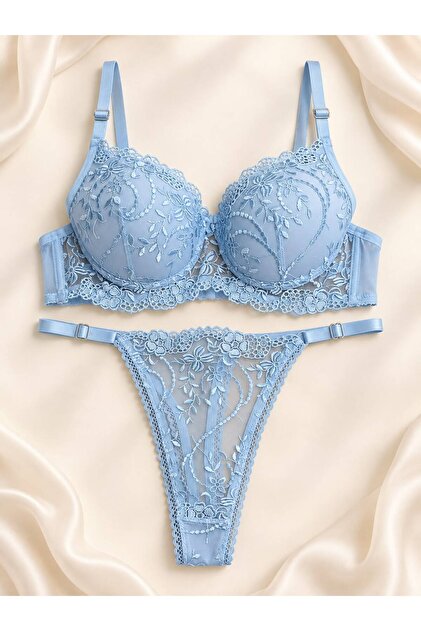 Women's Floral Embroidered Underwire Bra Set