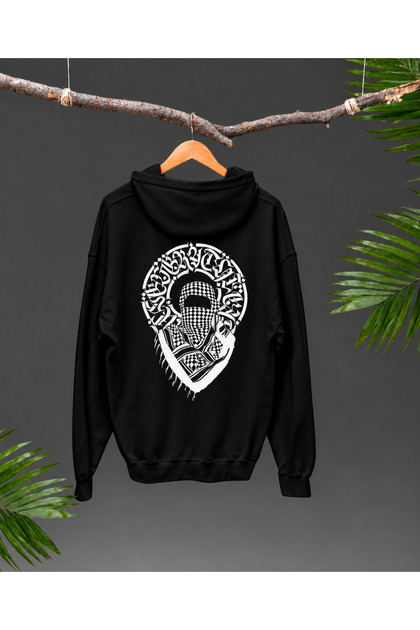 Palestinian Themed Kefiye Patterned Oversized Hooded Sweatshirt