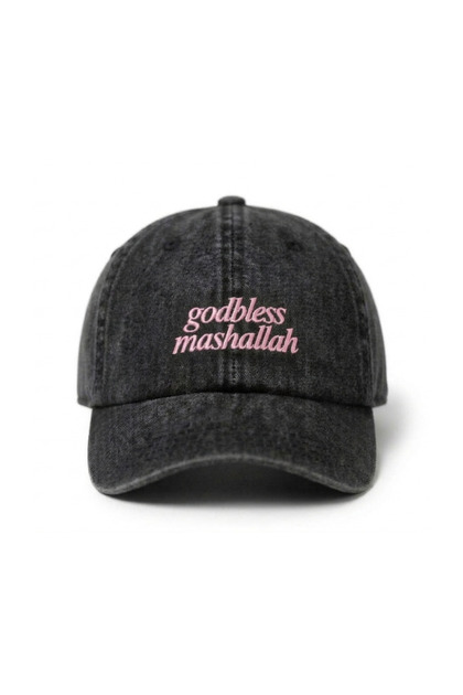 Godbless Mashallah Embroidered Washable Cotton Hat - Godbless Mashallah Embroidered Daily Adjustable Cotton Cap