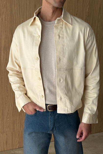 Soy Button Oversize Shirt Collar Men's Gabardine Jacket