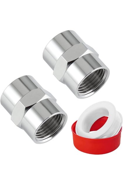 2pcs,Brass Pipe Fitting-1/2" NPT Female×1/2" NPT Female Pipe Coupling-Chrome Shower Head Coupling-Converter Adapter, for Home Plumbing Pipes Connect