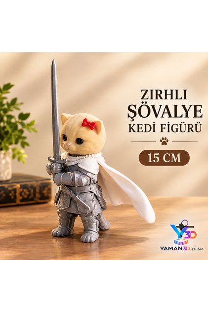 Zırhlı Şövalye Kedi Figürü / The iconic meme knight cat