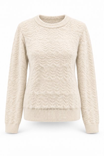 Women's Ecru Knitted Patterned Soft Textured Soft Touch Knitwear Sweater