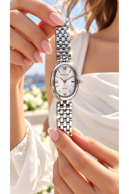 Oval Small Case-Silver Color Steel Strap-White Dial-Stylish in Box-Women's Wristwatch