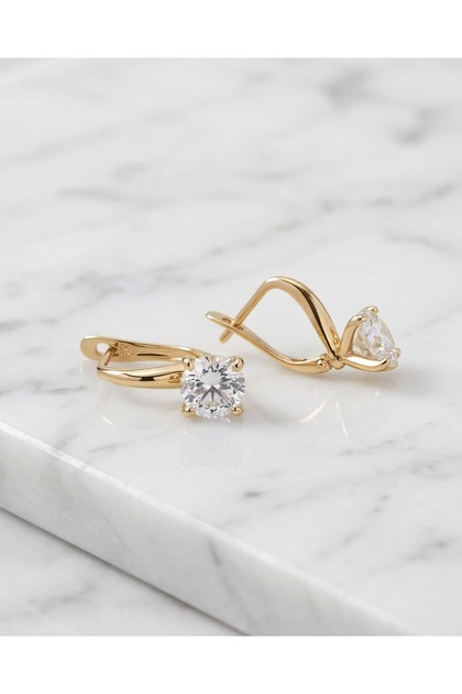 Phoebe Round Cut Solitaire Zircon Stone Minimal Hoop Steel Xuping Earrings