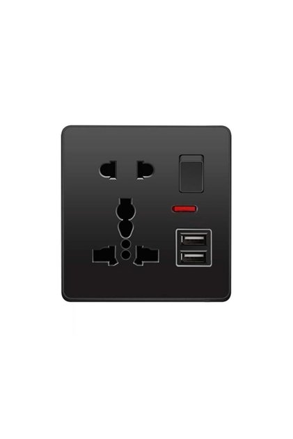 wall socket, multi-function switch and 2 USB universal, tamper-proof, charger adapter power panel