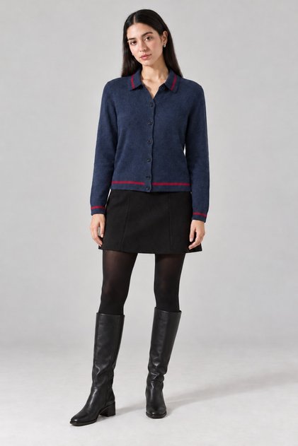 Stripe Detailed Wool Buttoned Women's Cardigan
