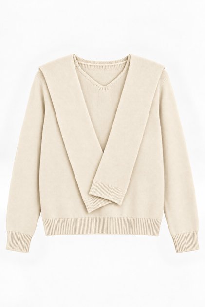 Women's Cream Shawl Collar Knitwear Sweater