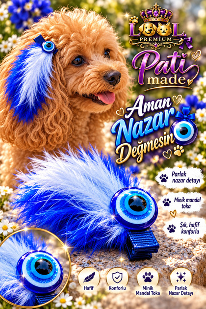 Nazar boncuklu tüy toka köpek tokası nazarlık
