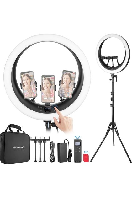 Ring Light RP19H 19 inch with Tripod Stand 3 Phone Holders Compatible with iPhone, Upgraded 2.4G Touch Control Ringlight for Video Recording Streaming Home Office Zoom Selfie Makeup Lighting