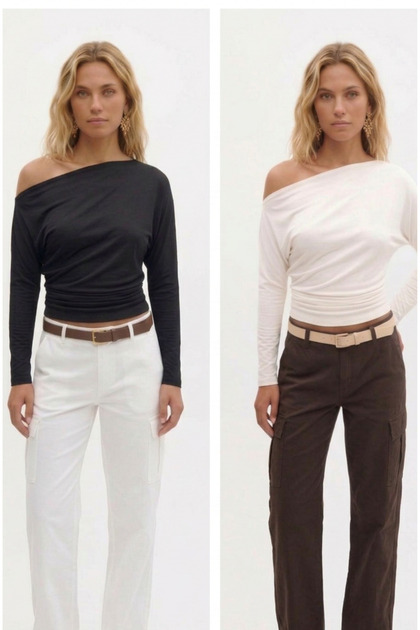 Women's 2-Piece Economical Package Asymmetrical Collar Waist-Fitted Long Sleeve Premium Soft Blouse