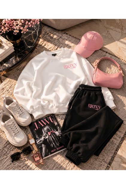 Mercy Printed Oversize Şardonlu Sweet-Sweatpants Premium Set