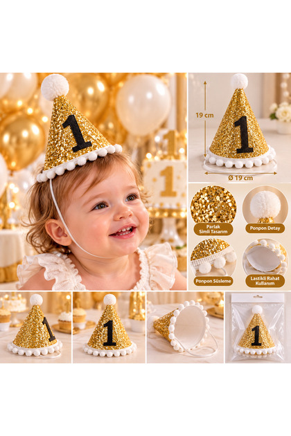 1 Jahr alter goldfarbener Glitzerhut