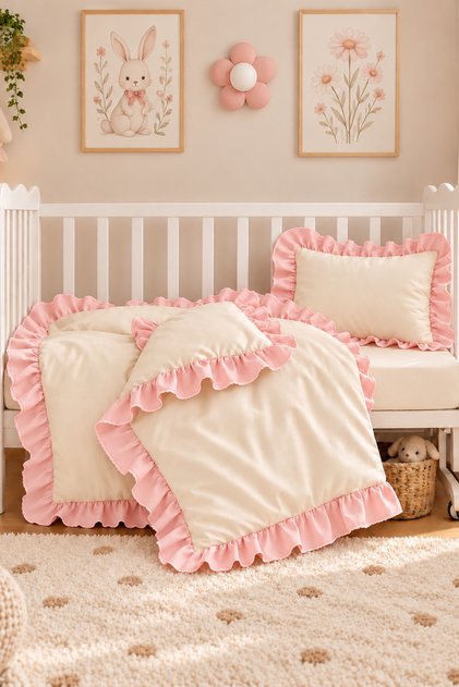 100% Cotton Ruffled Baby Duvet Cover Set Ecru