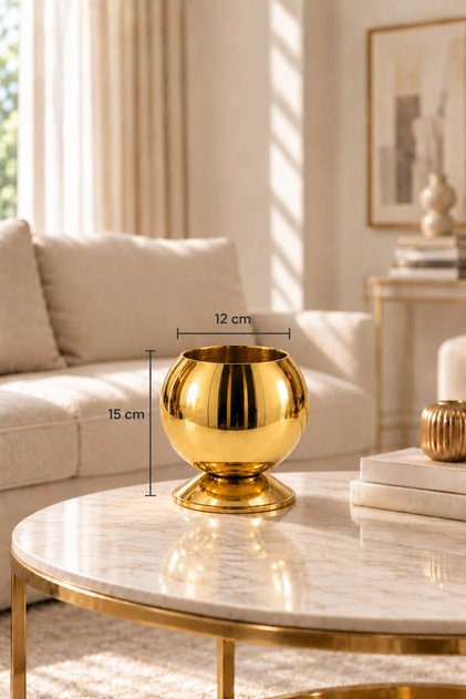 Dekoratif Mini Küre Parlak Gold Vazo-ÇİÇEKSİZ