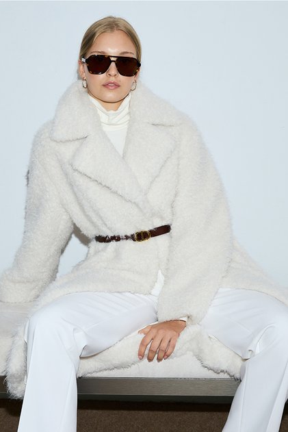 Third Women's Fur Long Coat Ecru