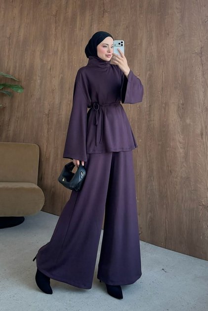 Bella High Neck Suit Plum