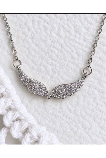 Melek Kanatlı Gümüş Minimal Tasarım Hediye Kutulu Çelik Kolye